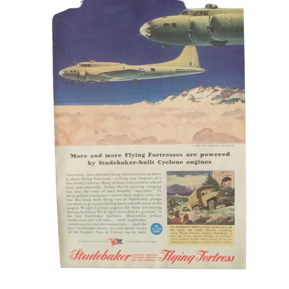 Vintage 1943 Studebaker Flying Fortress Ad Advertisement